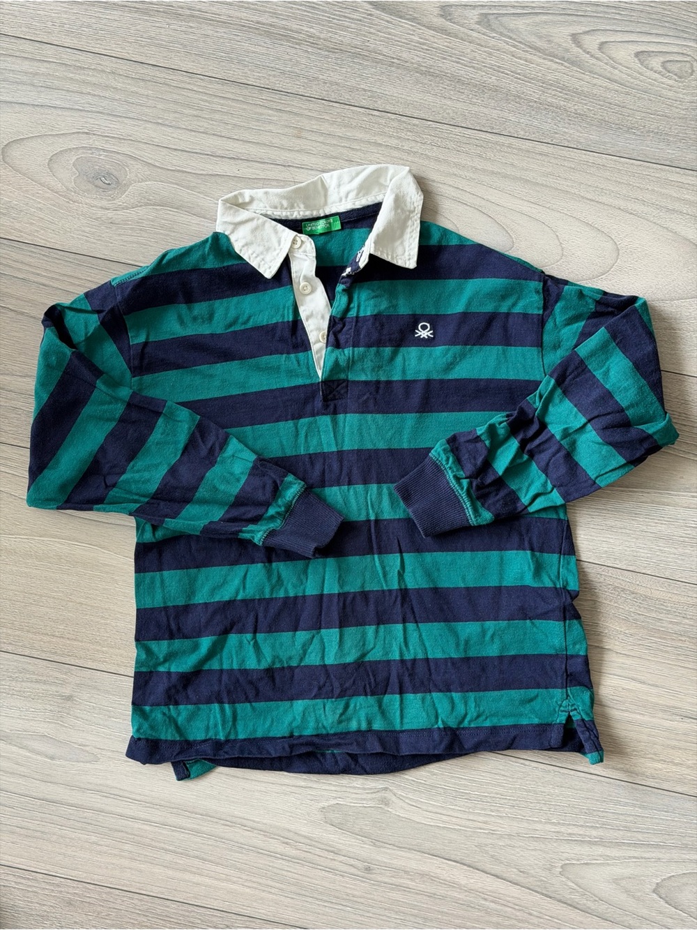 United Colors Of Benetton Green & Navy Striped Rugby Polo